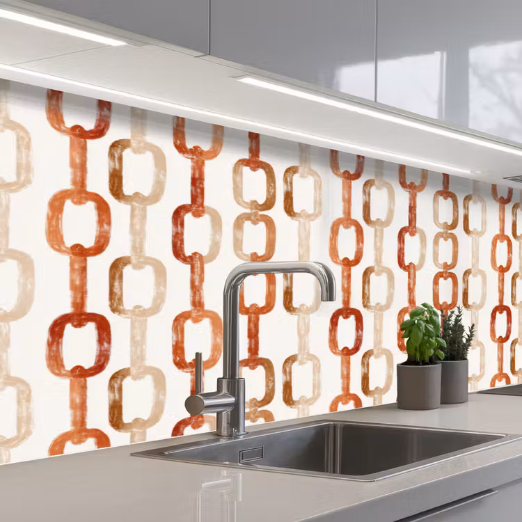 Keuken achterwand - Schakels - Patroon - Aquarel - Terracotta — 2