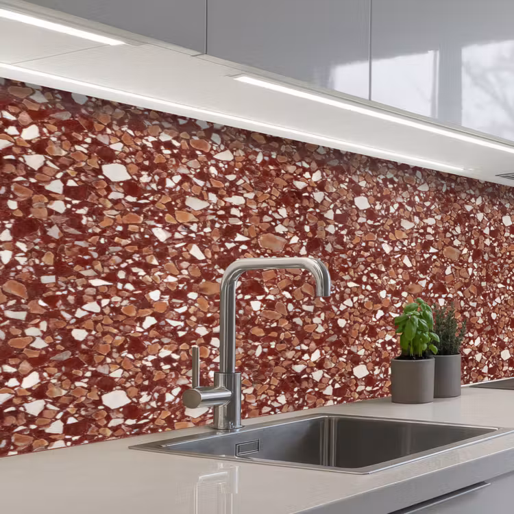 Keuken achterwand - Terrazzo - Patroon - Steentextuur - Roodbruin — 2