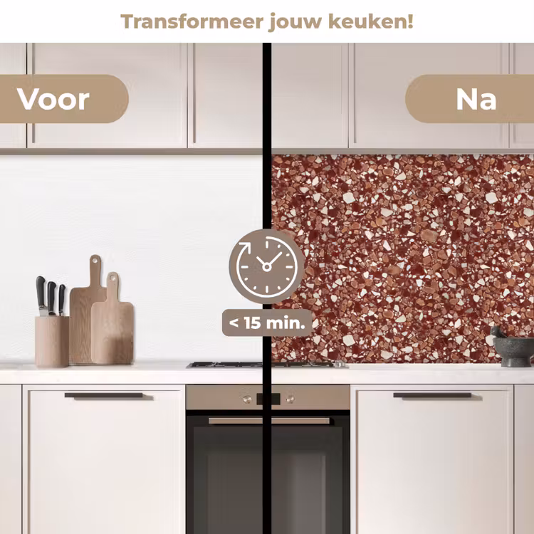 Keuken achterwand - Terrazzo - Patroon - Steentextuur - Roodbruin — 3