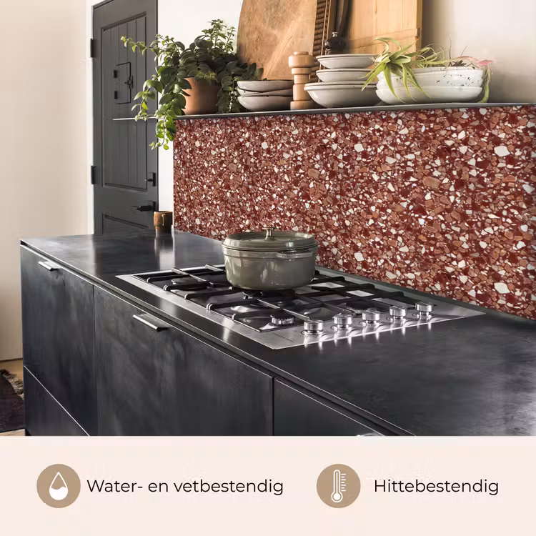 Keuken achterwand - Terrazzo - Patroon - Steentextuur - Roodbruin — 5
