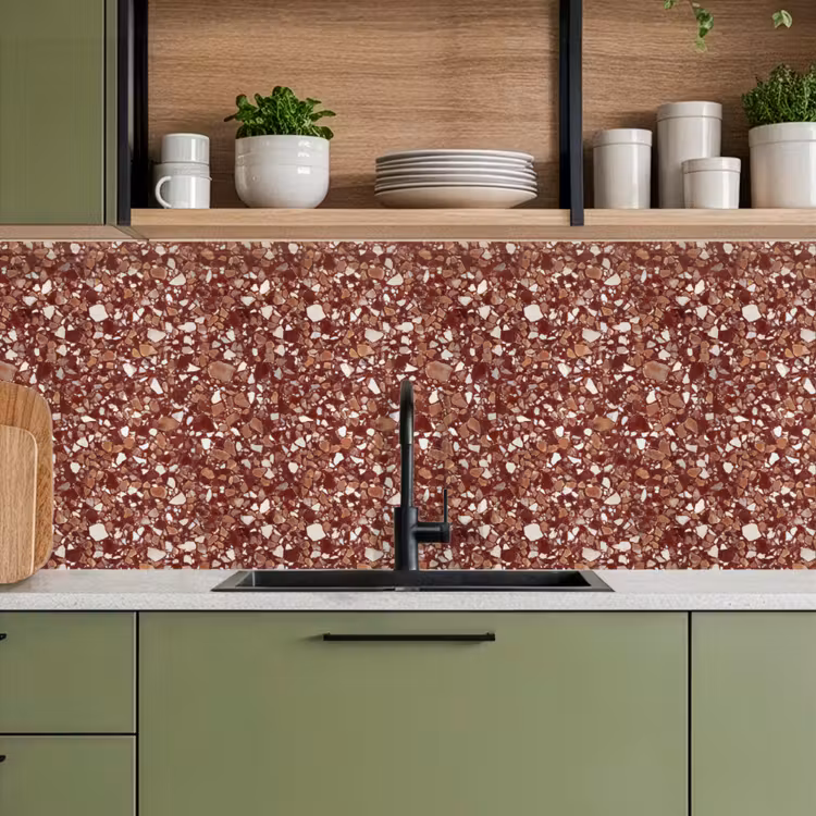 Keuken achterwand - Terrazzo - Patroon - Steentextuur - Roodbruin — 8