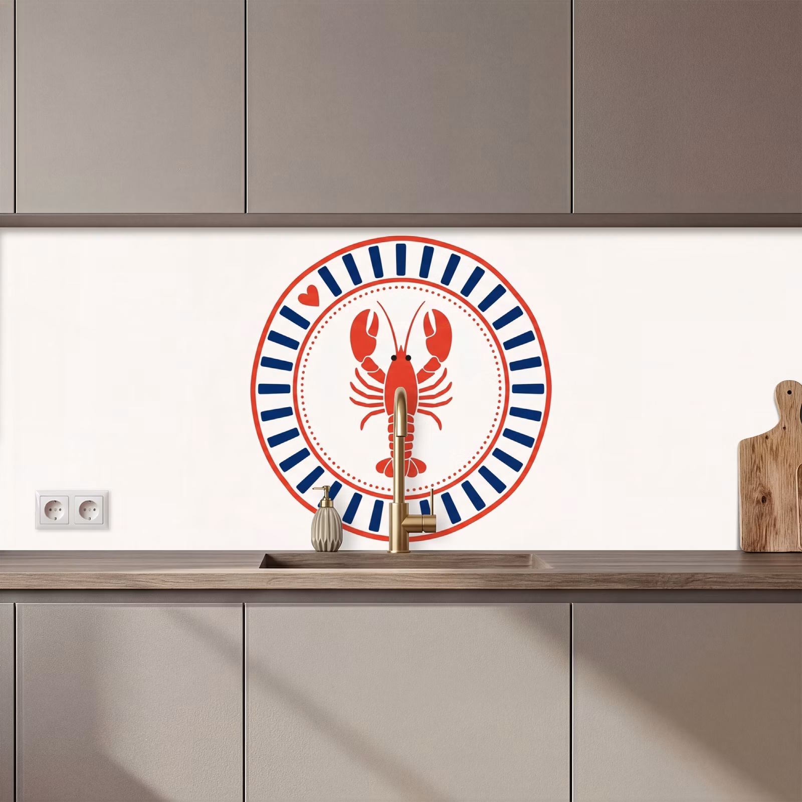 Keuken achterwand - Zeeleven - Kreeft - Embleem - Grafisch - Rood — 1