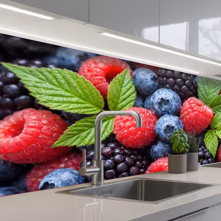 Keuken achterwand - Bessen - Vers - Waterdruppels - Kleurrijk - Eten — 2