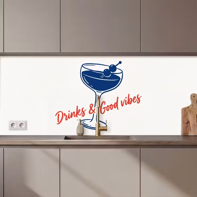 Keuken achterwand - Cocktail - Glas - Illustratie - Blauw - Wit — 1