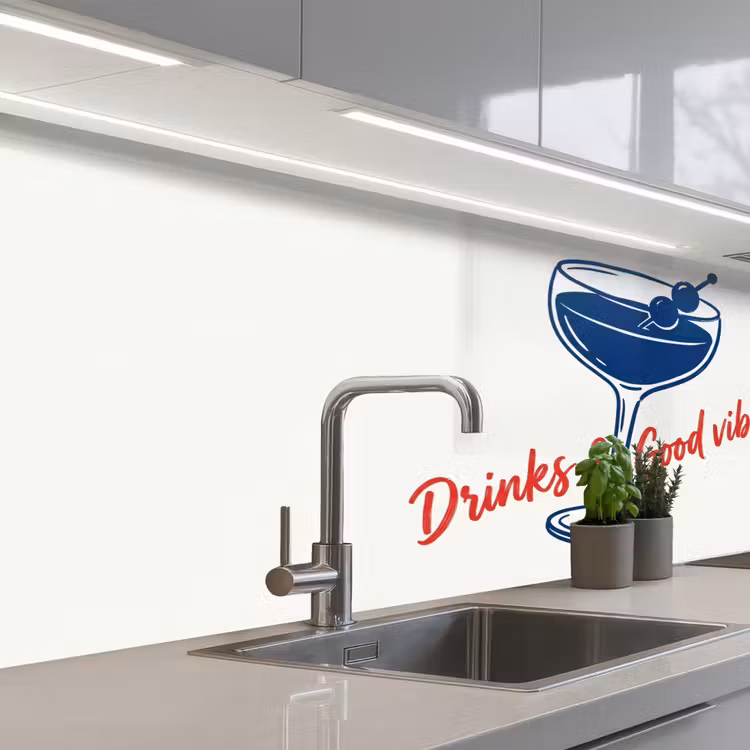 Keuken achterwand - Cocktail - Glas - Illustratie - Blauw - Wit — 2