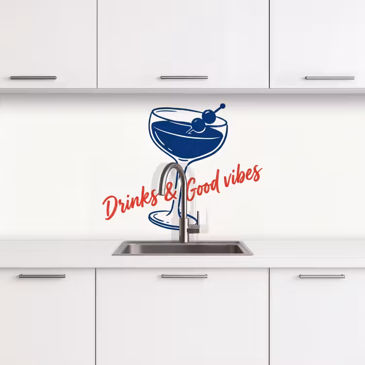 Keuken achterwand - Cocktail - Glas - Illustratie - Blauw - Wit — 4