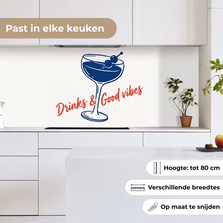 Keuken achterwand - Cocktail - Glas - Illustratie - Blauw - Wit — 7