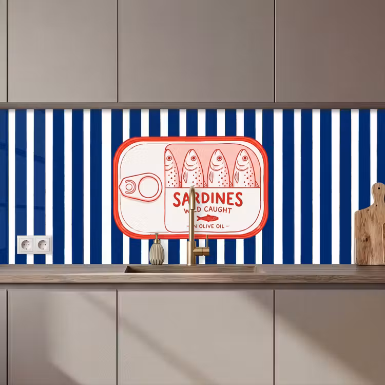 Keuken achterwand - Eten - Vis - Blik - Illustratie - Rood — 1