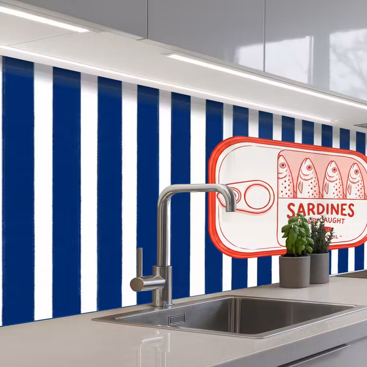 Keuken achterwand - Eten - Vis - Blik - Illustratie - Rood — 2