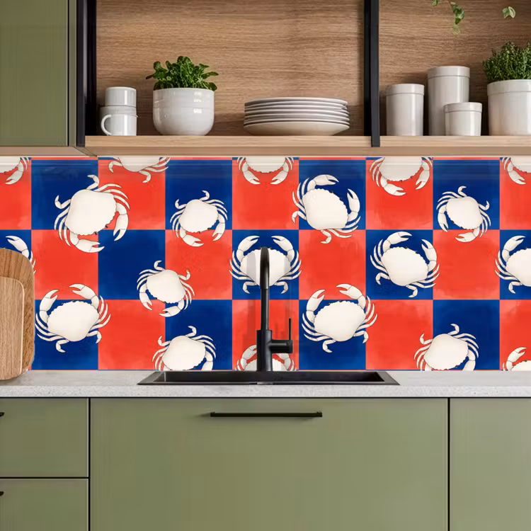 Keuken achterwand - Patroon - Zeeleven - Rood - Blauw - Abstract — 8