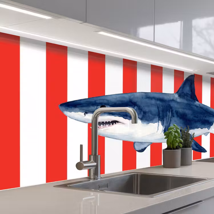 Keuken achterwand - Vis - Haai - Zee - Illustratie - Blauw — 2