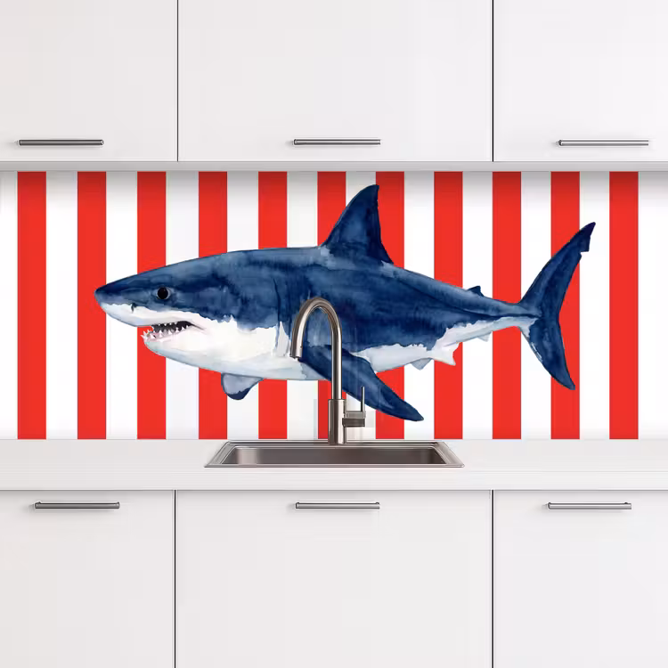 Keuken achterwand - Vis - Haai - Zee - Illustratie - Blauw — 4