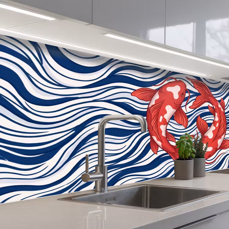 Keuken achterwand - Vis - Water - Natuur - Illustratie - Rood — 2