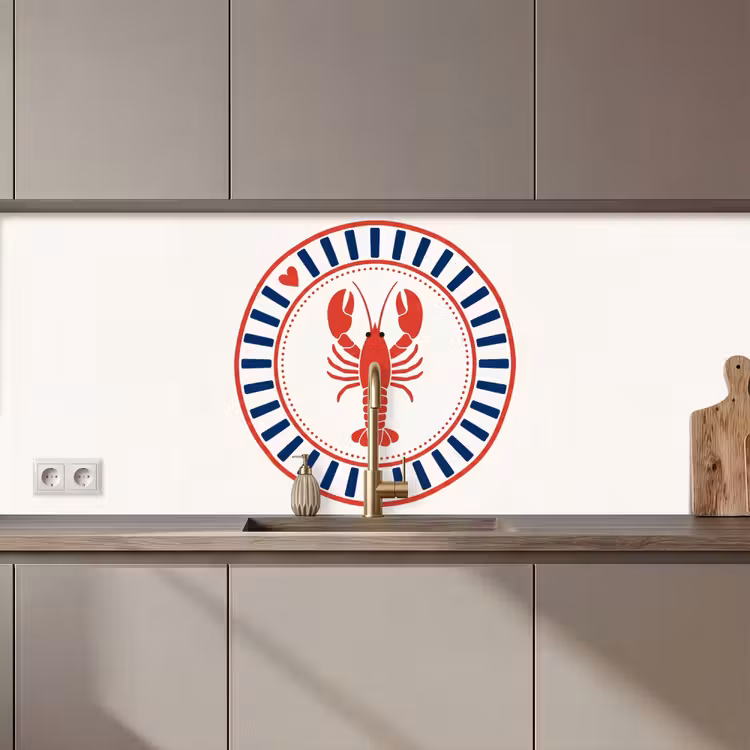 Keuken achterwand - Zeeleven - Kreeft - Embleem - Grafisch - Rood — 1