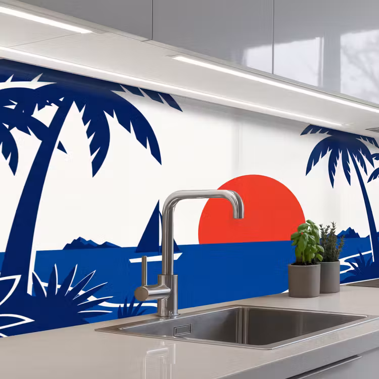Keuken achterwand - Zonsondergang - Zee - Palmboom - Tropisch - Modern — 1