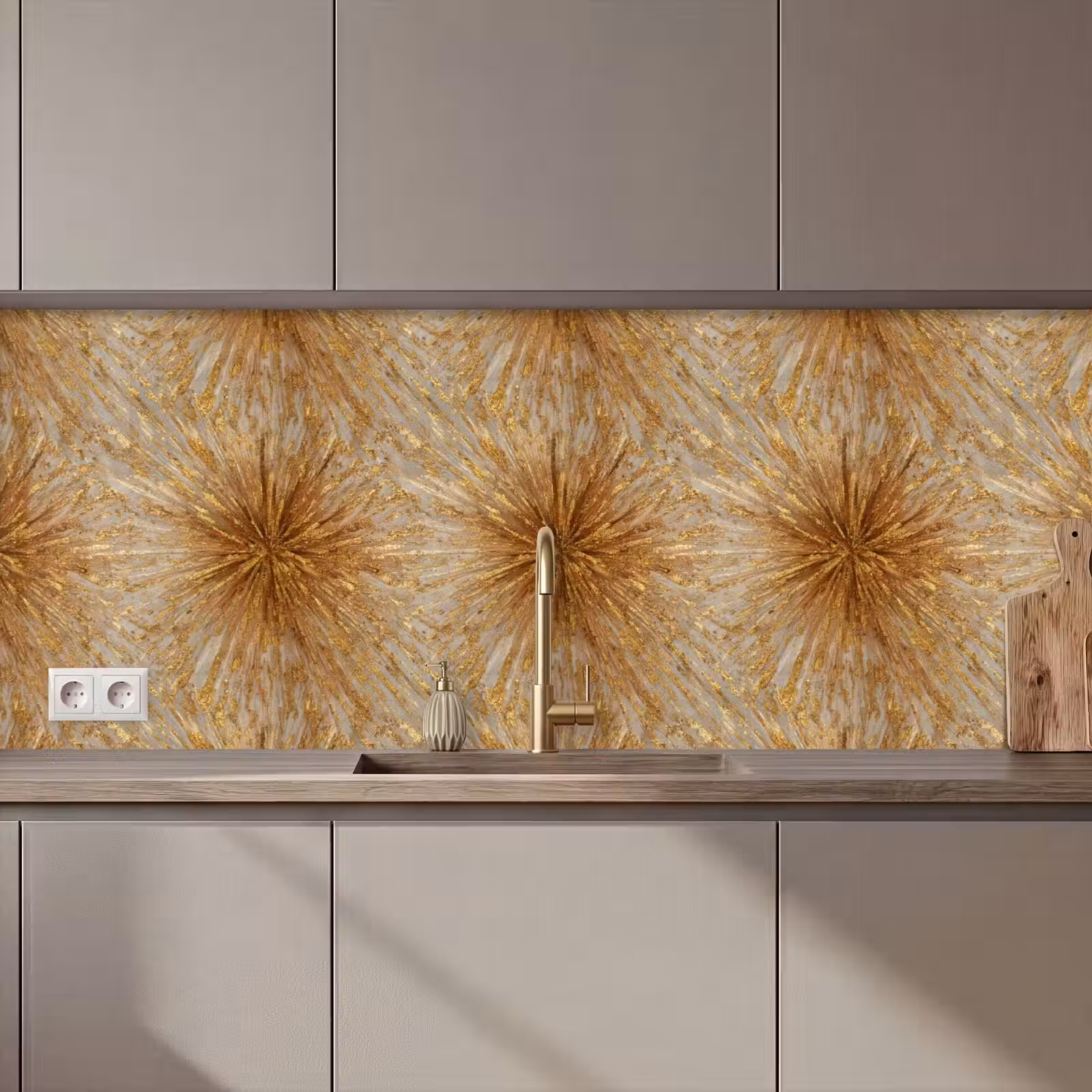 Keuken achterwand - Explosie - Abstract - Goud - Wit — 1