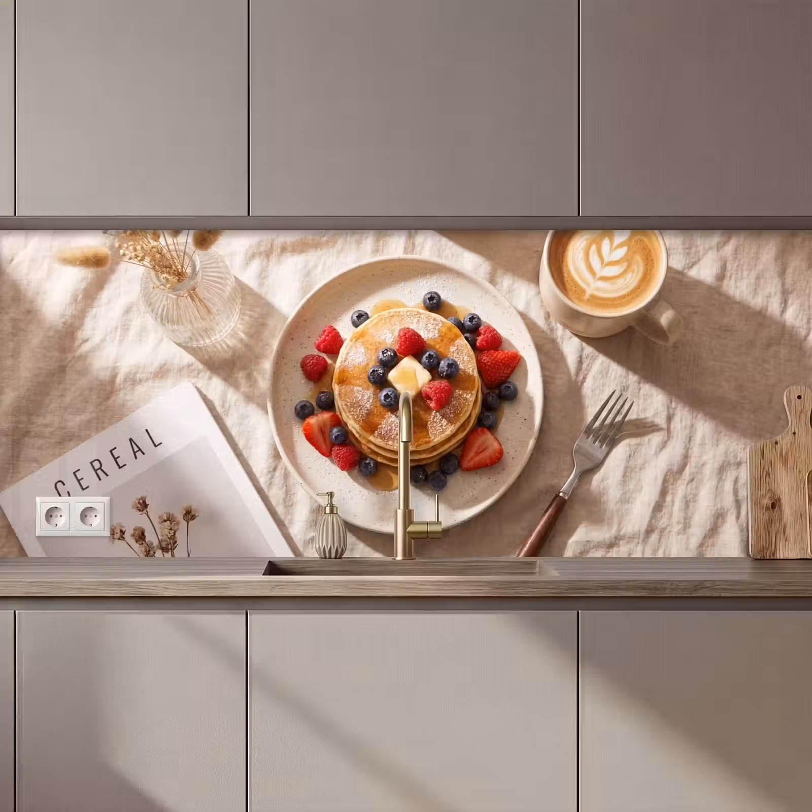 Keuken achterwand - Pannenkoeken - Bessen - Ontbijt - Modern - Beige — 1