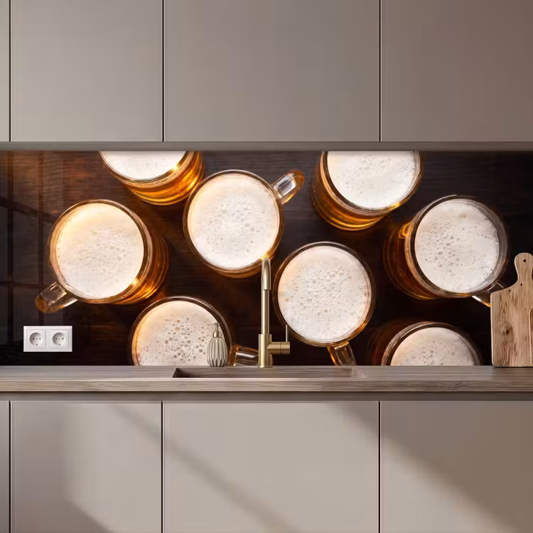 Keuken achterwand - Bier - Glazen - Schuim - Hout - Drank — 1