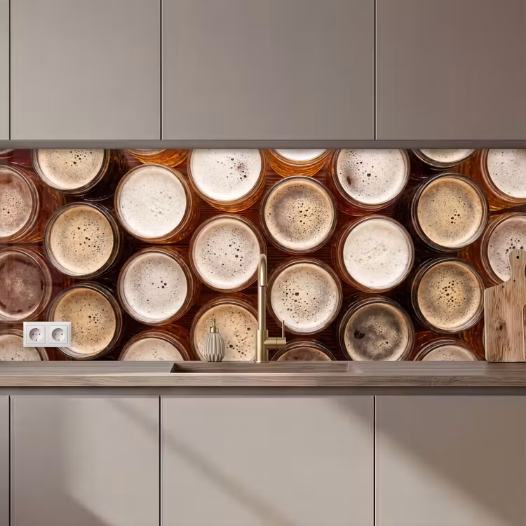 Keuken achterwand - Eten - Glazen - Drank - Patroon - Bruin — 1