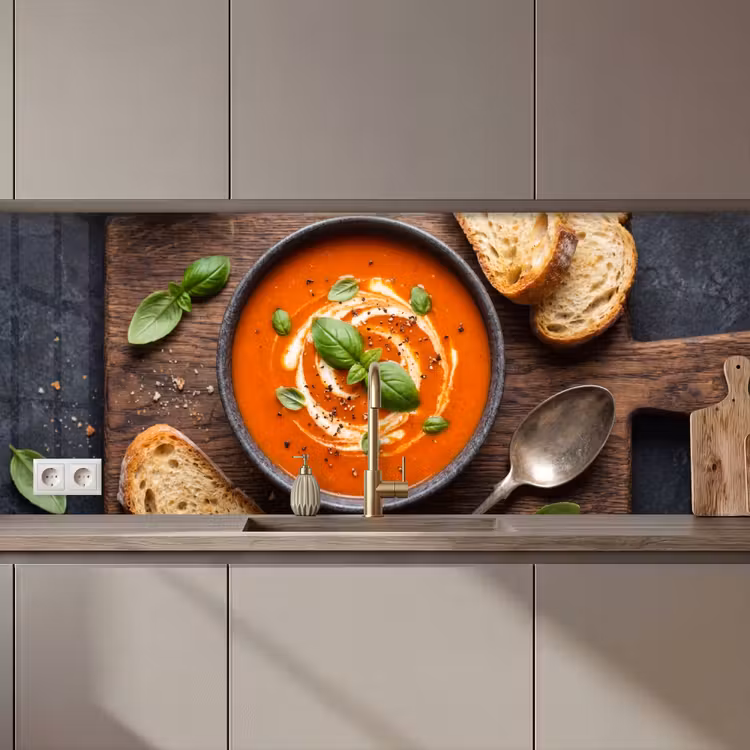 Keuken achterwand - Eten - Soep - Basilicum - Rustiek - Rood — 1