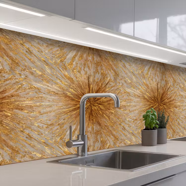 Keuken achterwand - Explosie - Abstract - Goud - Wit — 2