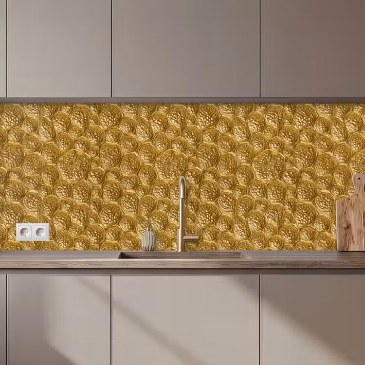 Keuken achterwand - Gehamerd - Mozaïek - Antiek - Goud — 1