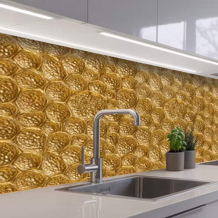 Keuken achterwand - Gehamerd - Mozaïek - Antiek - Goud — 2