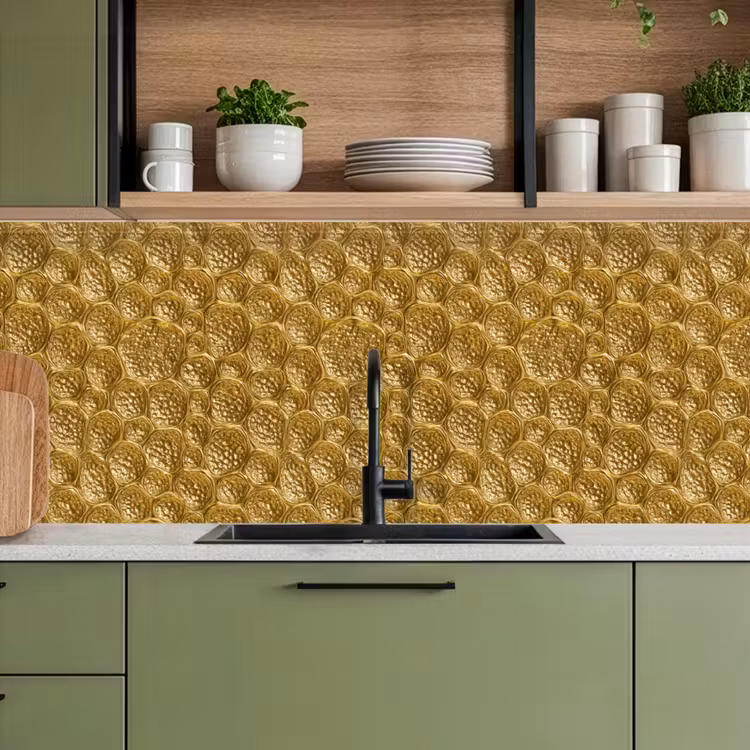 Keuken achterwand - Gehamerd - Mozaïek - Antiek - Goud — 8