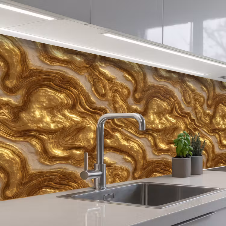 Keuken achterwand - Golven - Organisch - Goud - Crème — 2