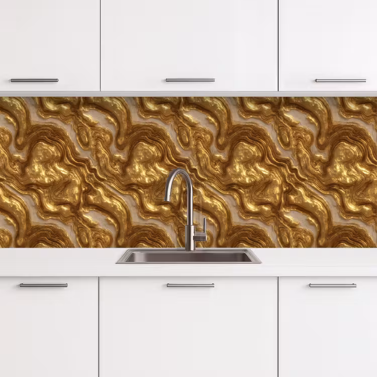 Keuken achterwand - Golven - Organisch - Goud - Crème — 4