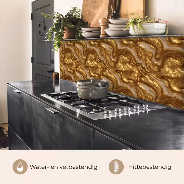 Keuken achterwand - Golven - Organisch - Goud - Crème — 5