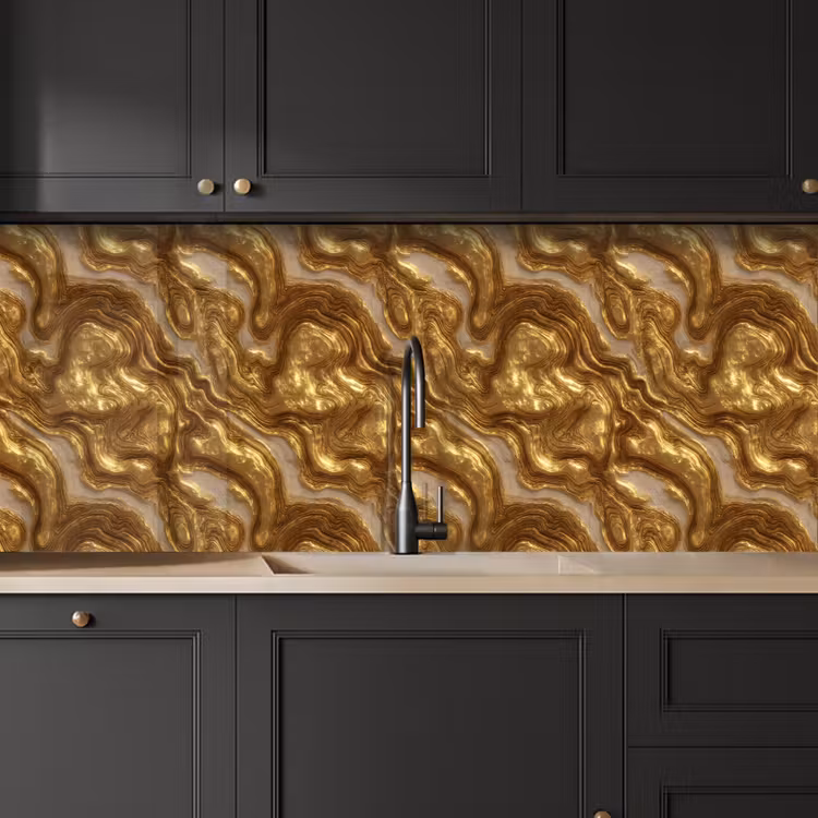 Keuken achterwand - Golven - Organisch - Goud - Crème — 6