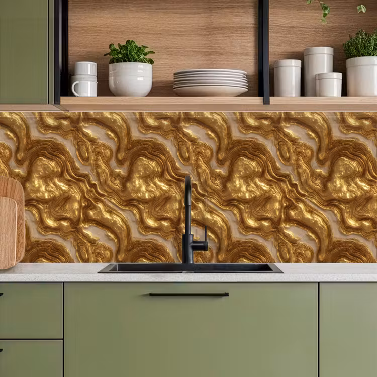 Keuken achterwand - Golven - Organisch - Goud - Crème — 8