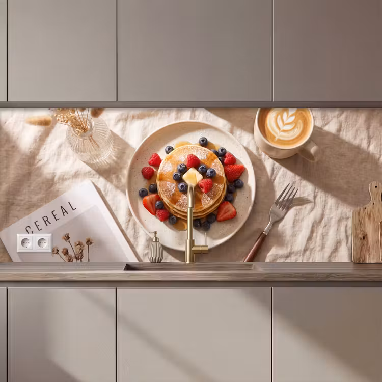 Keuken achterwand - Pannenkoeken - Bessen - Ontbijt - Modern - Beige — 1