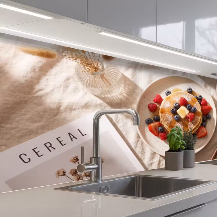 Keuken achterwand - Pannenkoeken - Bessen - Ontbijt - Modern - Beige — 2
