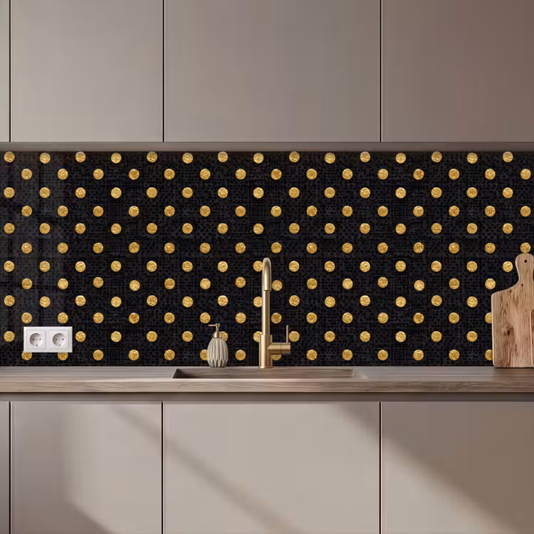 Keuken achterwand - Polka Dot - Stippen - Goud - Zwart — 1