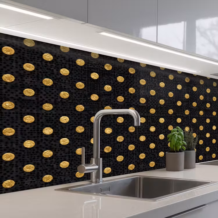 Keuken achterwand - Polka Dot - Stippen - Goud - Zwart — 2