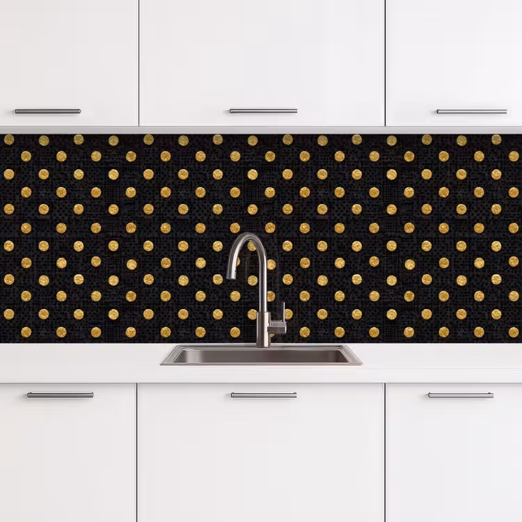 Keuken achterwand - Polka Dot - Stippen - Goud - Zwart — 4