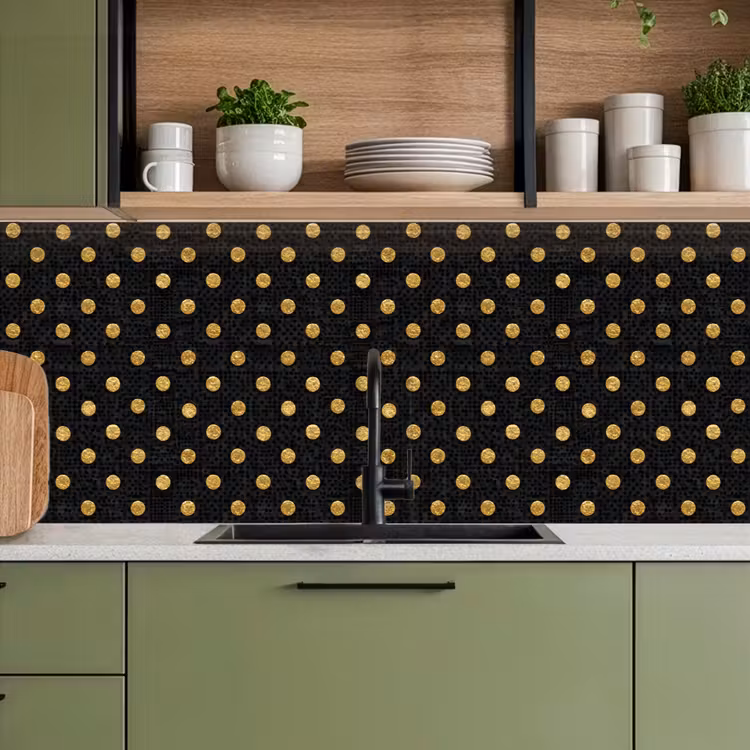 Keuken achterwand - Polka Dot - Stippen - Goud - Zwart — 8