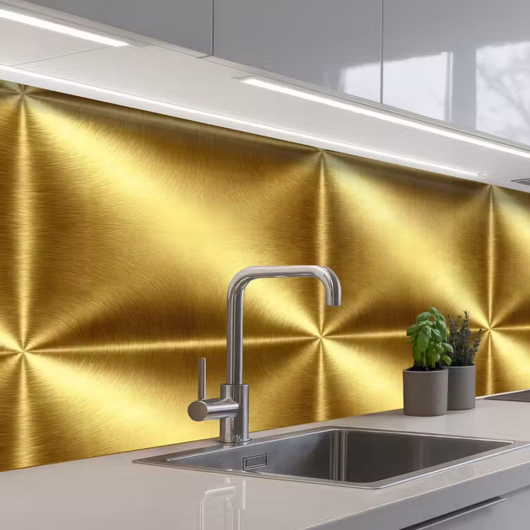 Keuken achterwand - Textuur - Geborsteld Goud - Industrieel - Metallic — 2