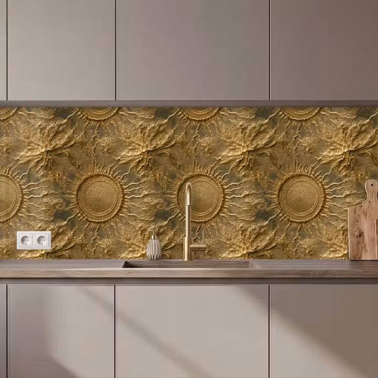 Keuken achterwand - Zon - Reliëf - Antiek - Goud — 1
