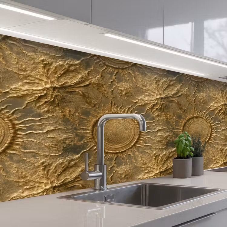 Keuken achterwand - Zon - Reliëf - Antiek - Goud — 2