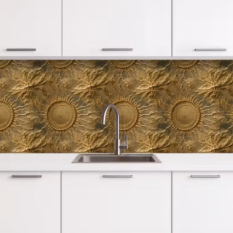 Keuken achterwand - Zon - Reliëf - Antiek - Goud — 4