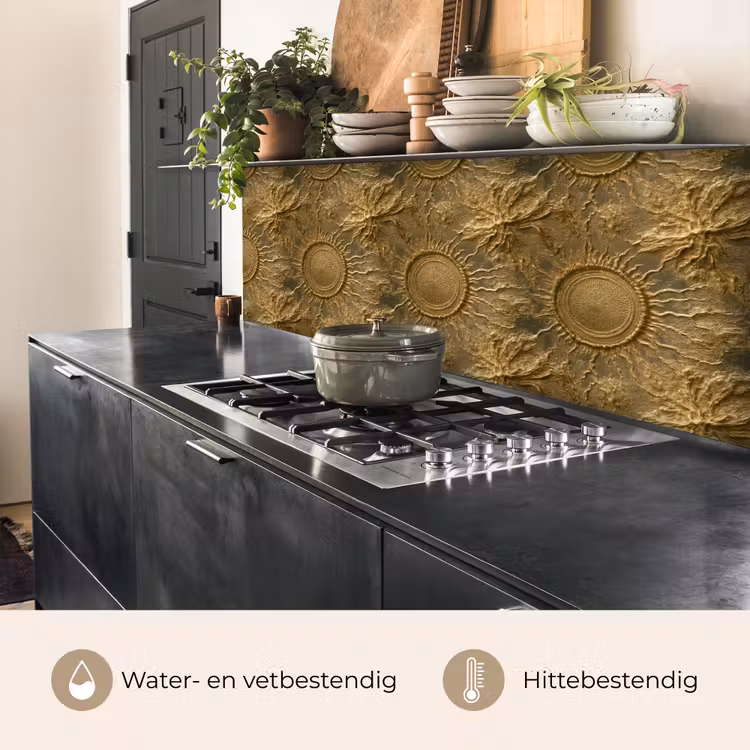Keuken achterwand - Zon - Reliëf - Antiek - Goud — 5