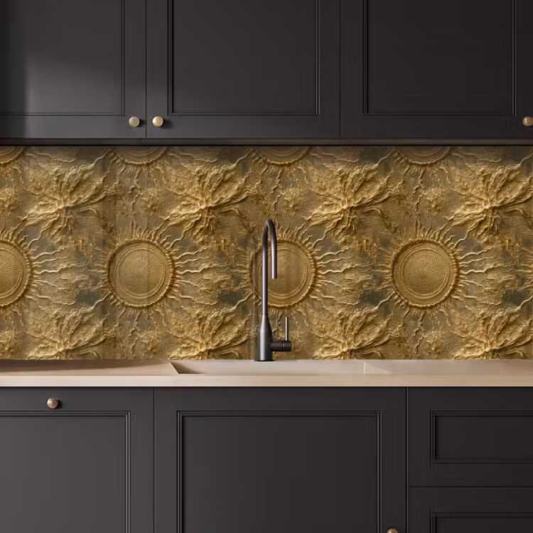 Keuken achterwand - Zon - Reliëf - Antiek - Goud — 6