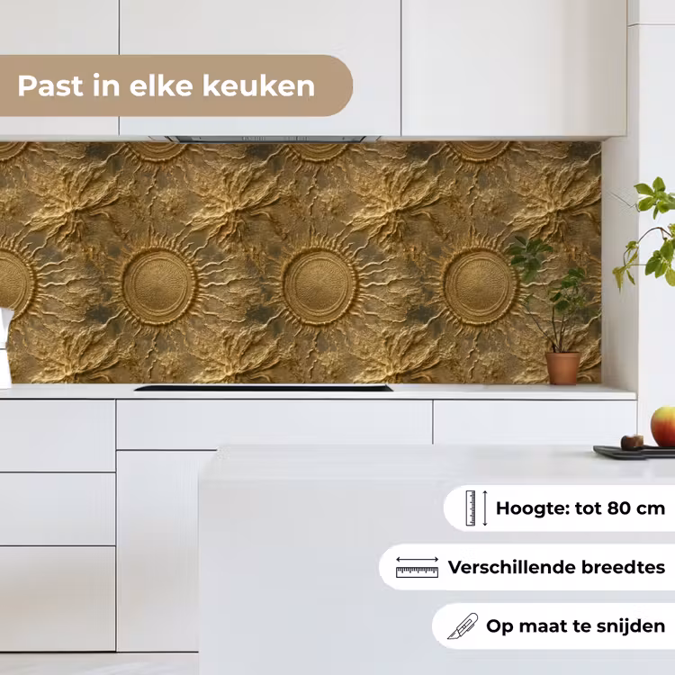 Keuken achterwand - Zon - Reliëf - Antiek - Goud — 7