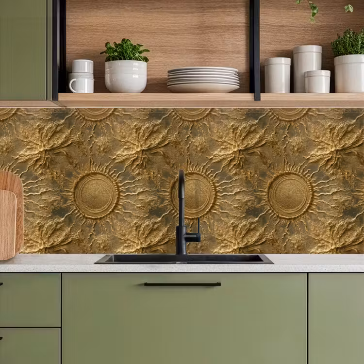 Keuken achterwand - Zon - Reliëf - Antiek - Goud — 8