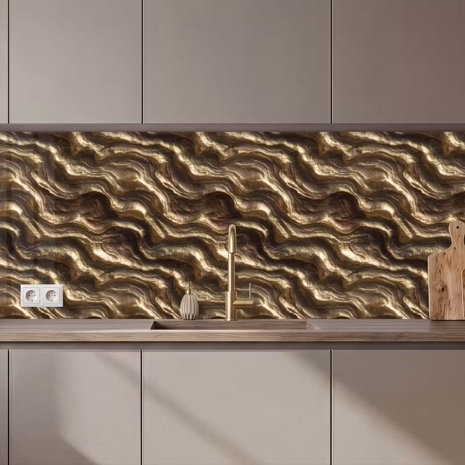 Keuken achterwand - Reliëf - Golven - Abstract - Bronsgoud — 1