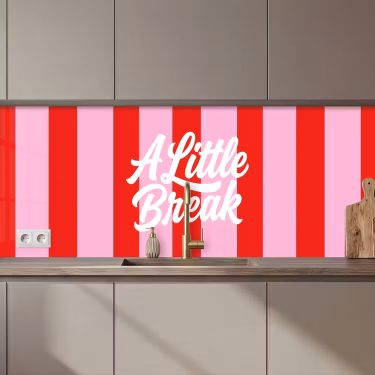 Keuken achterwand - A Little Break - Strepen - Rood - Roze — 1