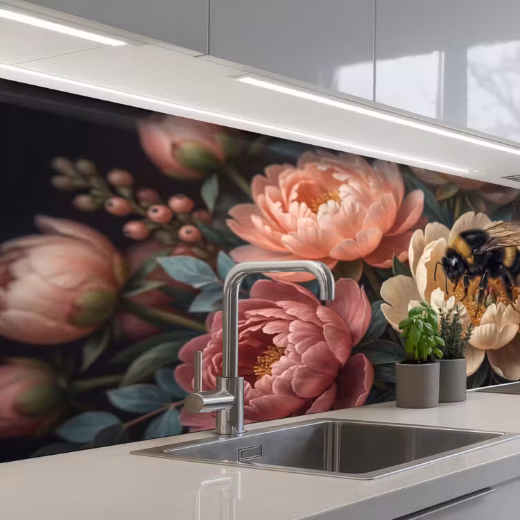 Keuken achterwand - Bloemen - Insect - Natuur - Roze — 2